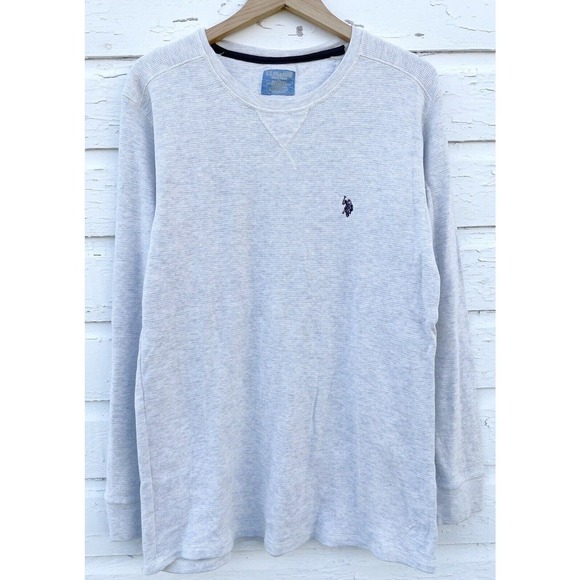 U.S. Polo Assn Thermal Shirt Crew Neck Waffle Knit Logo Linen Beige Men's sz XL - Picture 1 of 7